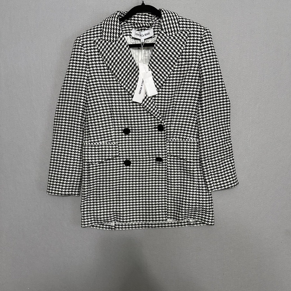 Veronica Beard Hutchinson Dickey Jacket Black White Houndstooth Blazer XS NEW